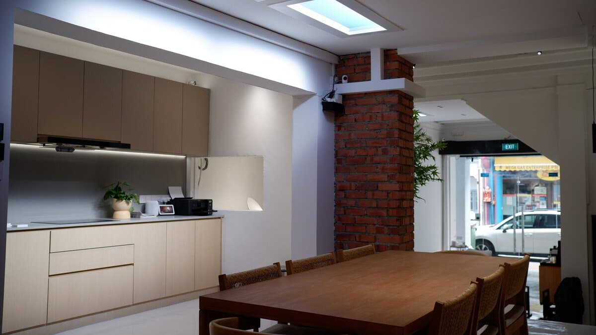 Under-cabinet LED strip lighting a kitchen counter